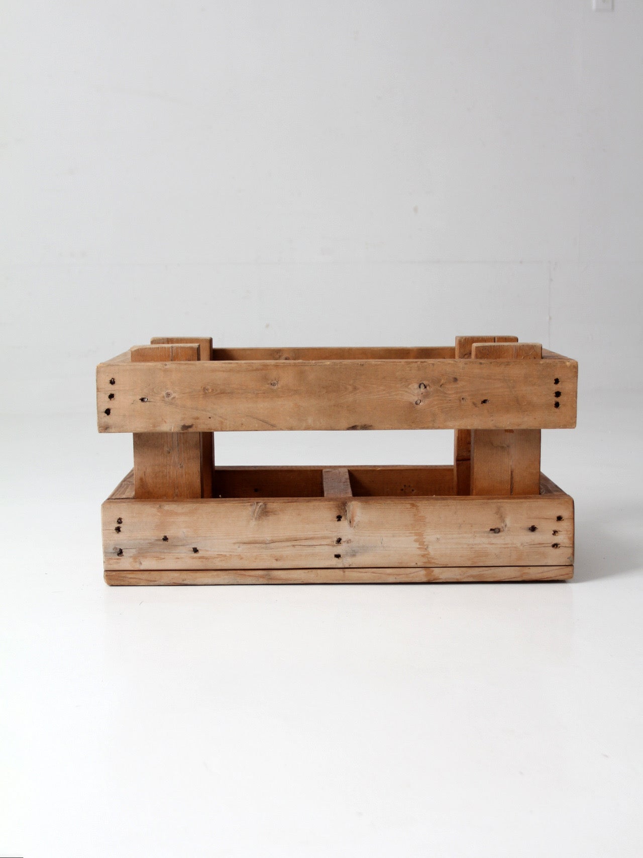 vintage industrial wood crate with divided interior