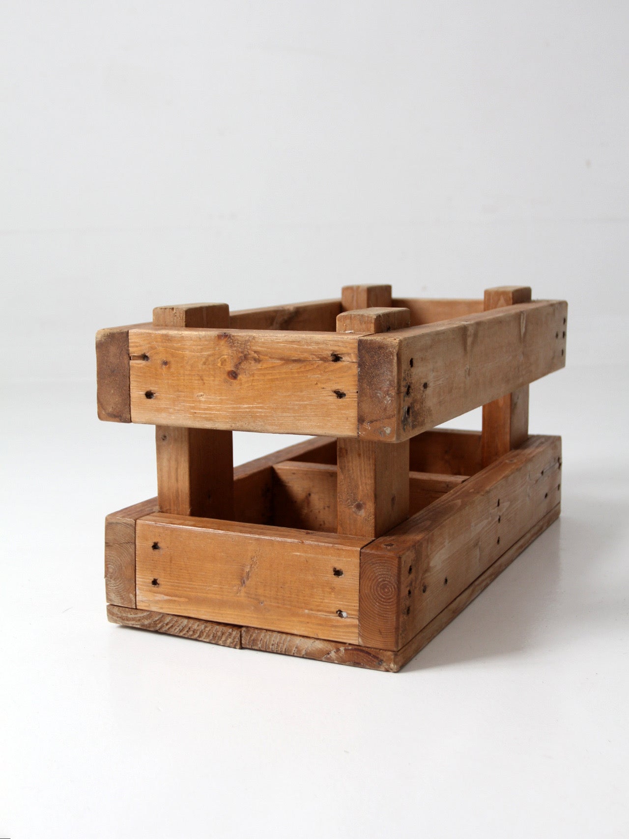 vintage industrial wood crate with divided interior