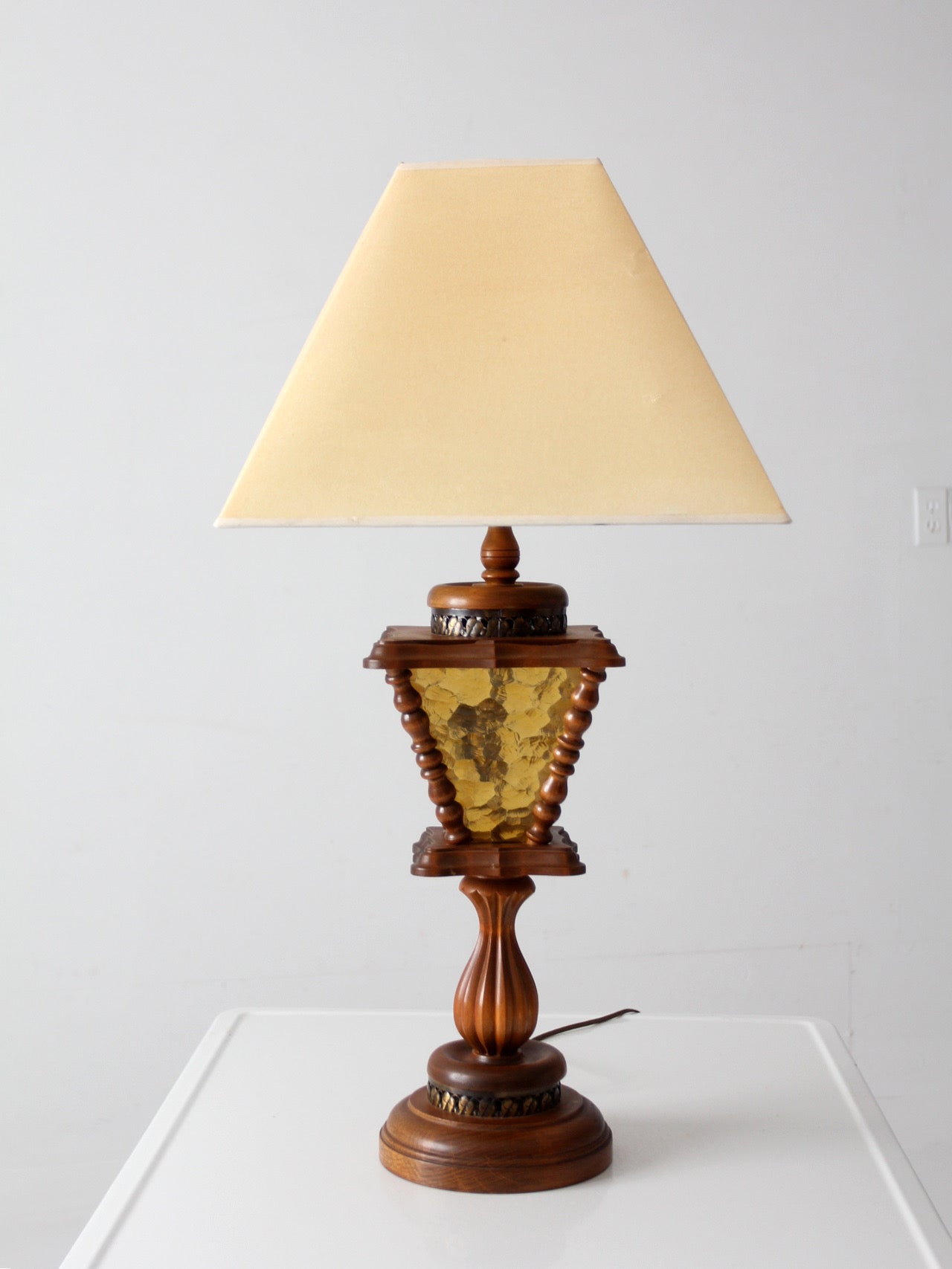 vintage Mediterranean Revival amber glass table lamp