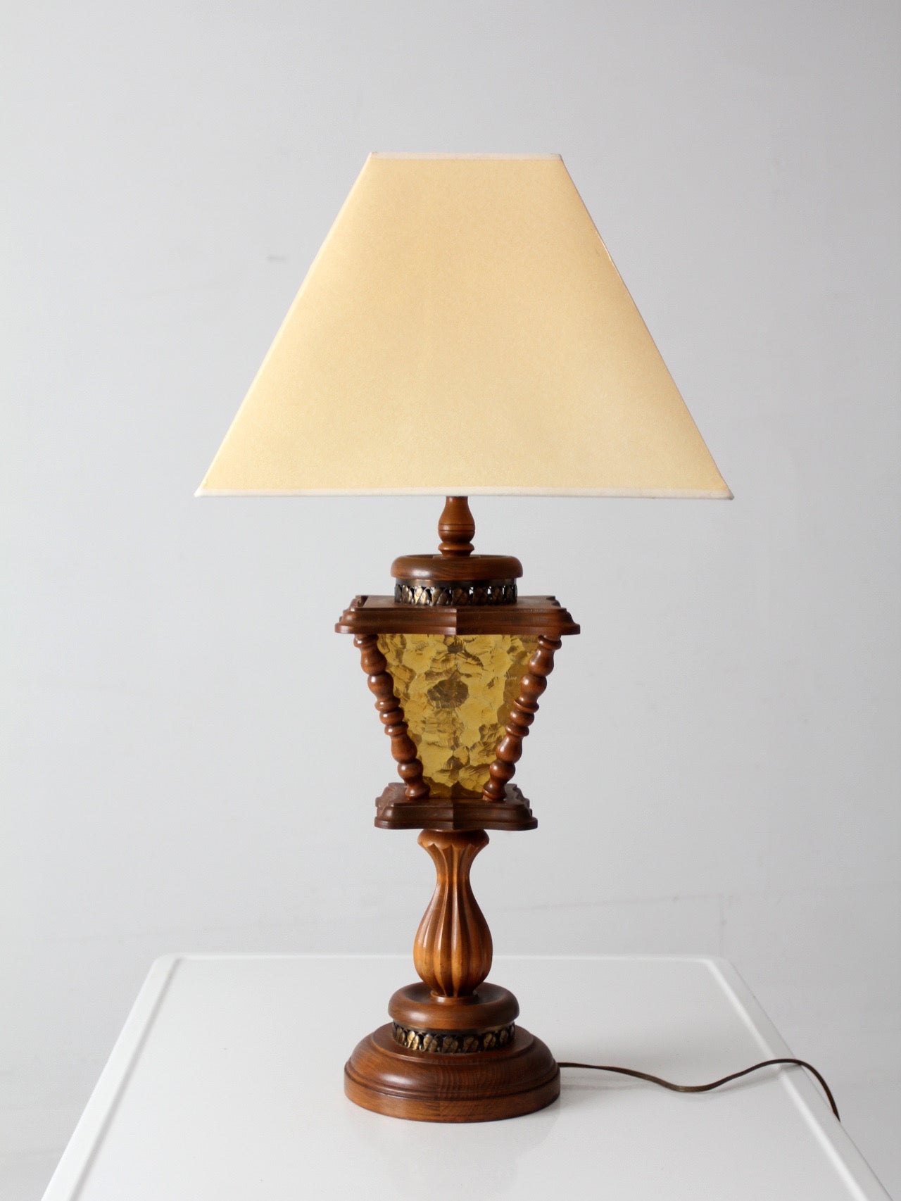 vintage Mediterranean Revival amber glass table lamp