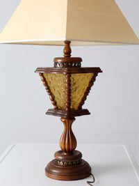 vintage Mediterranean Revival amber glass table lamp