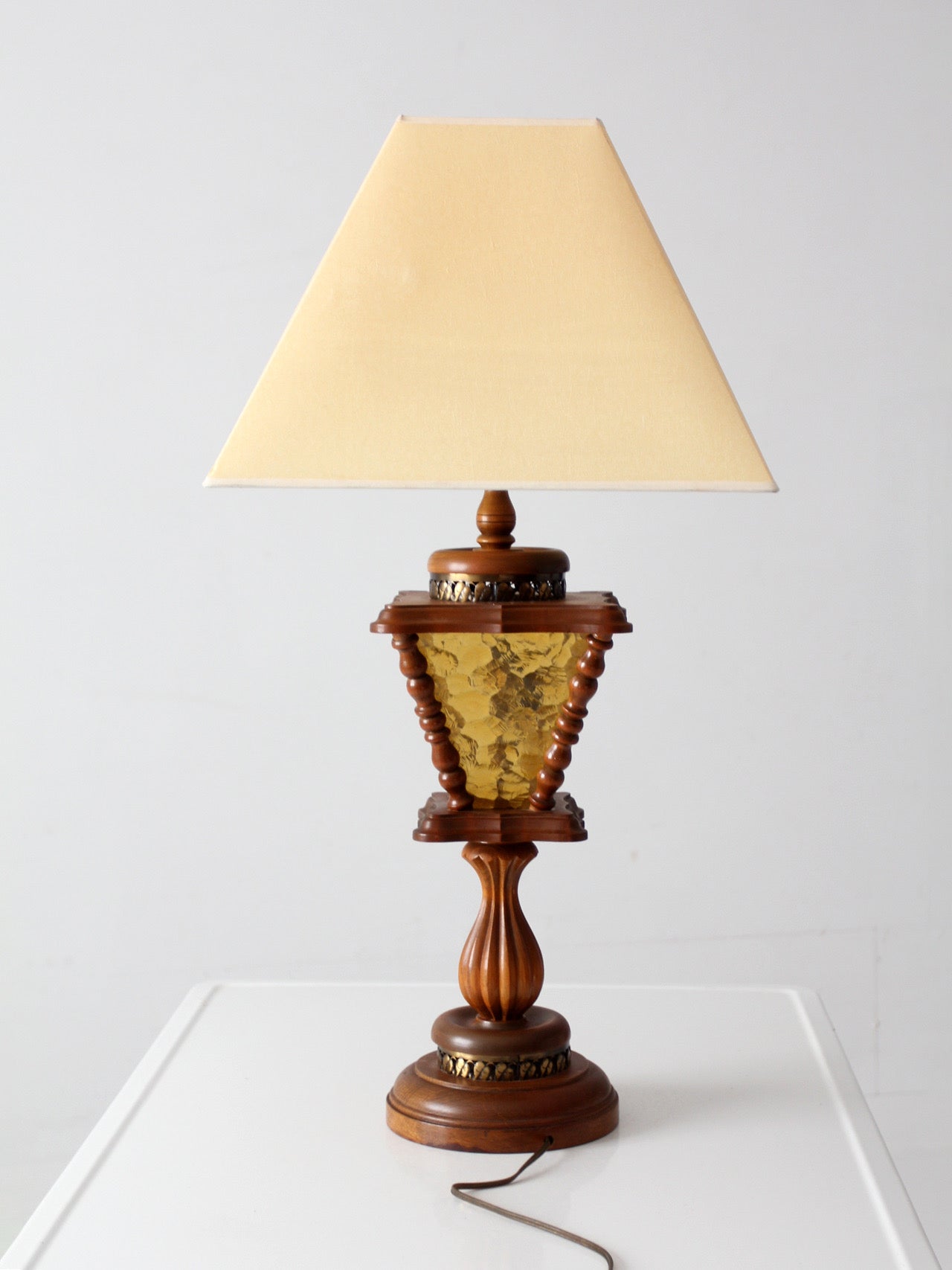 vintage Mediterranean Revival amber glass table lamp
