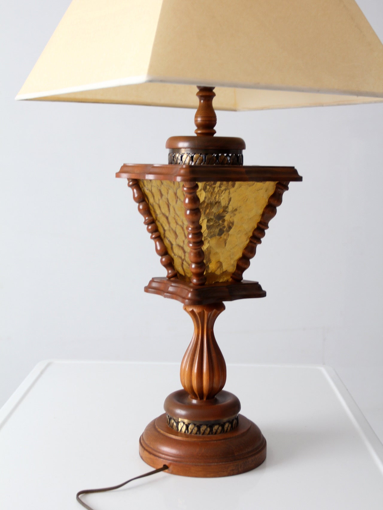 vintage Mediterranean Revival amber glass table lamp