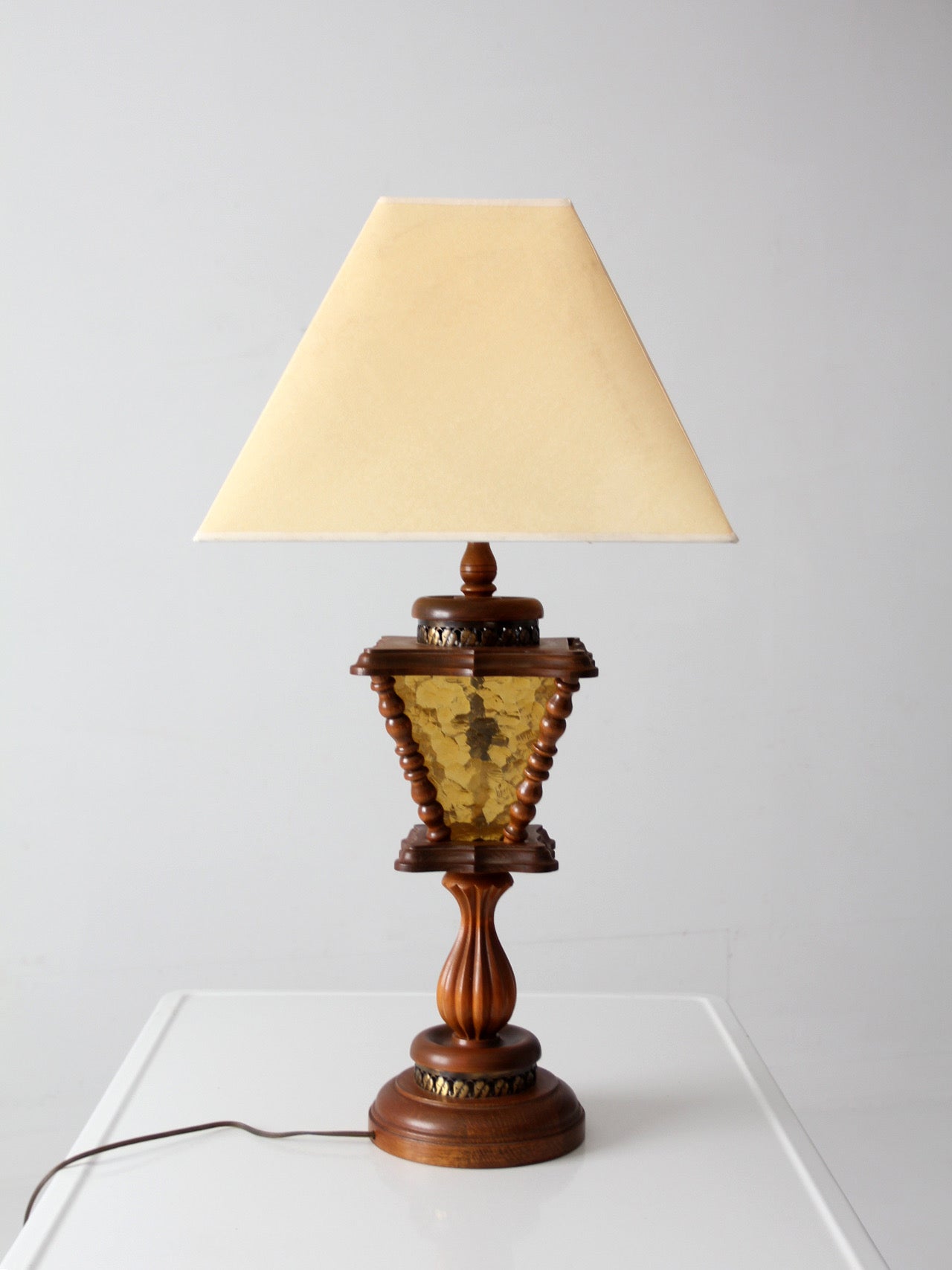 vintage Mediterranean Revival amber glass table lamp