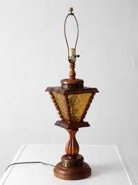 vintage Mediterranean Revival amber glass table lamp