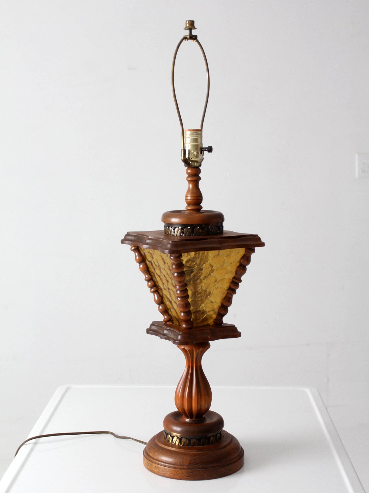 vintage Mediterranean Revival amber glass table lamp