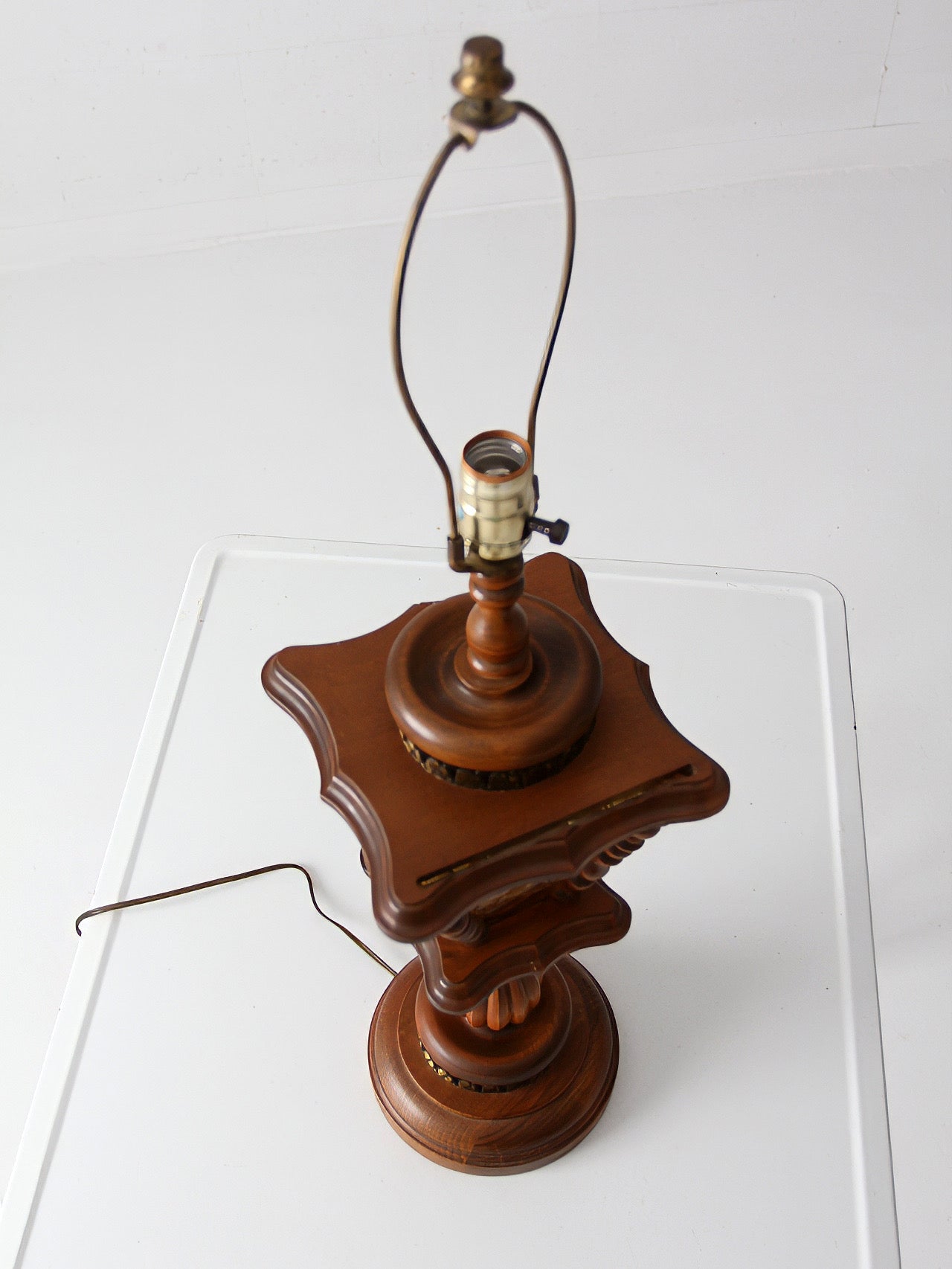 vintage Mediterranean Revival amber glass table lamp