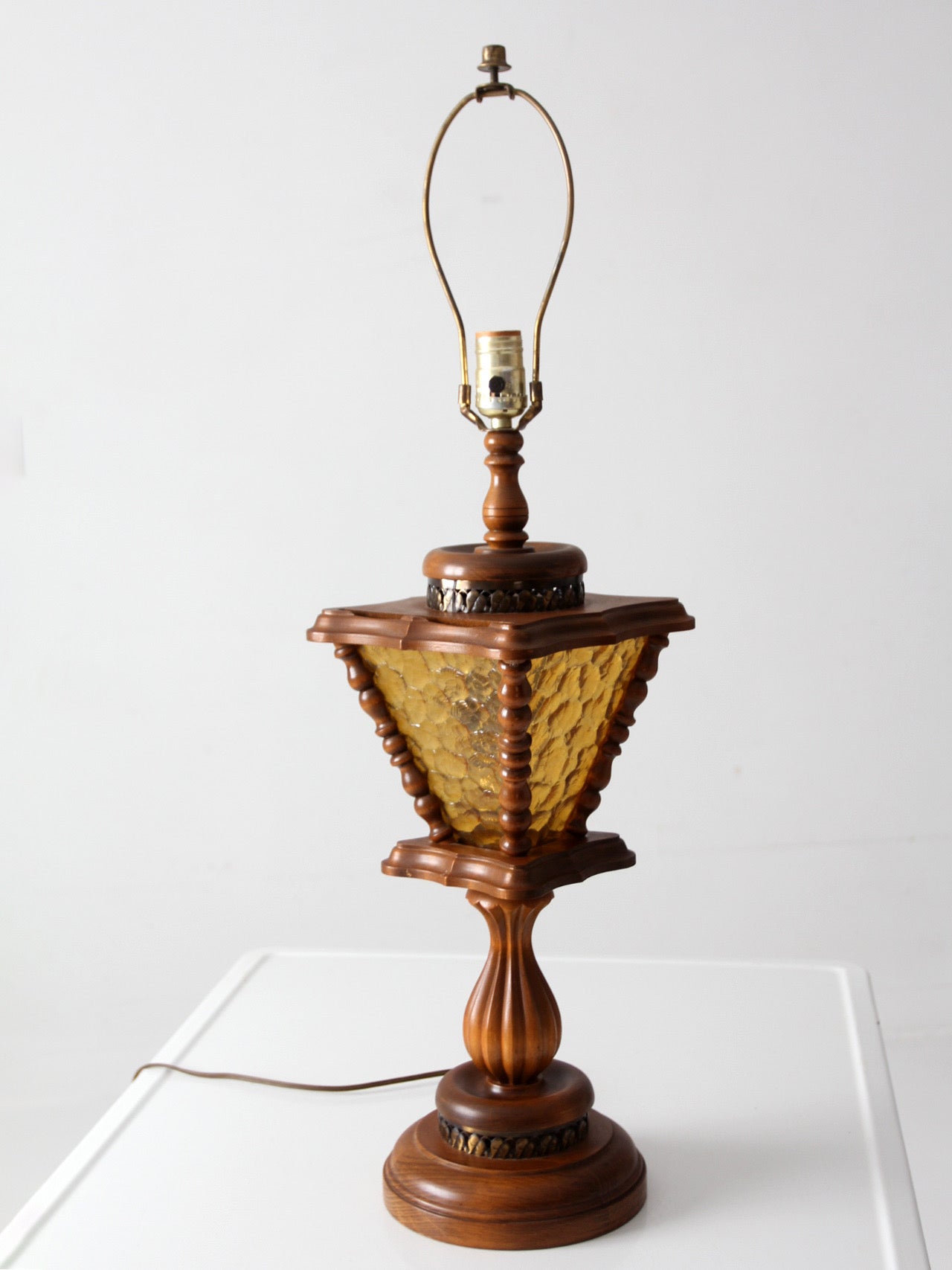 vintage Mediterranean Revival amber glass table lamp