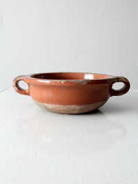 antique terracotta handled earthenware bowl