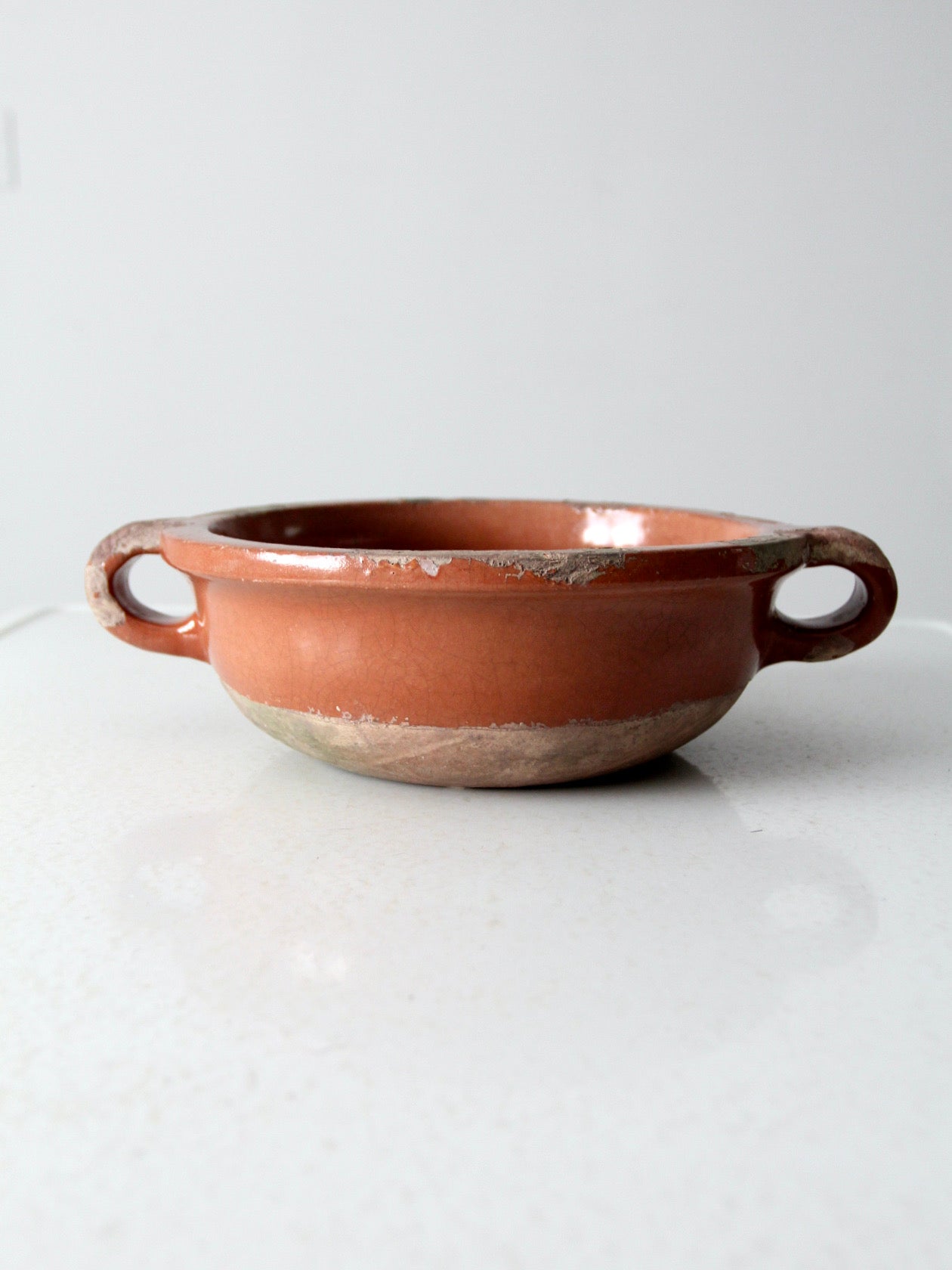 antique terracotta handled earthenware bowl