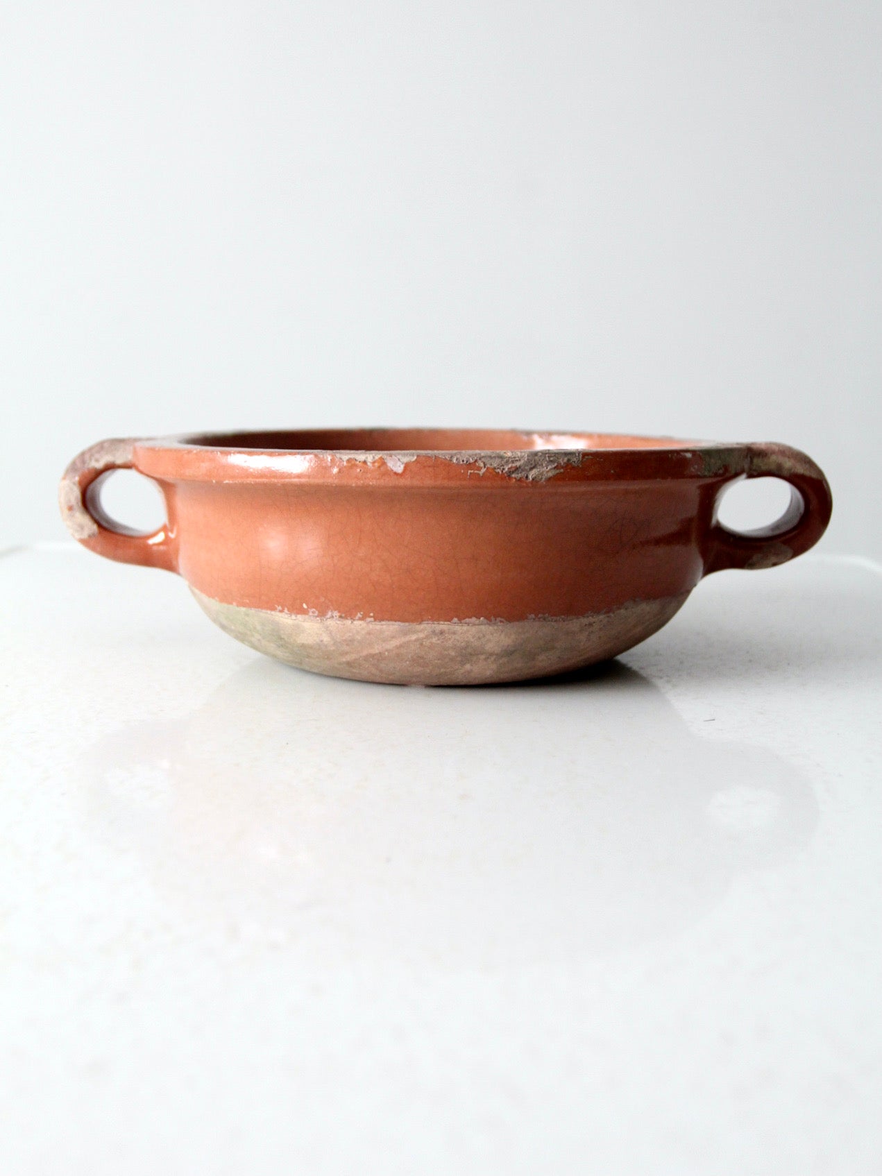 antique terracotta handled earthenware bowl