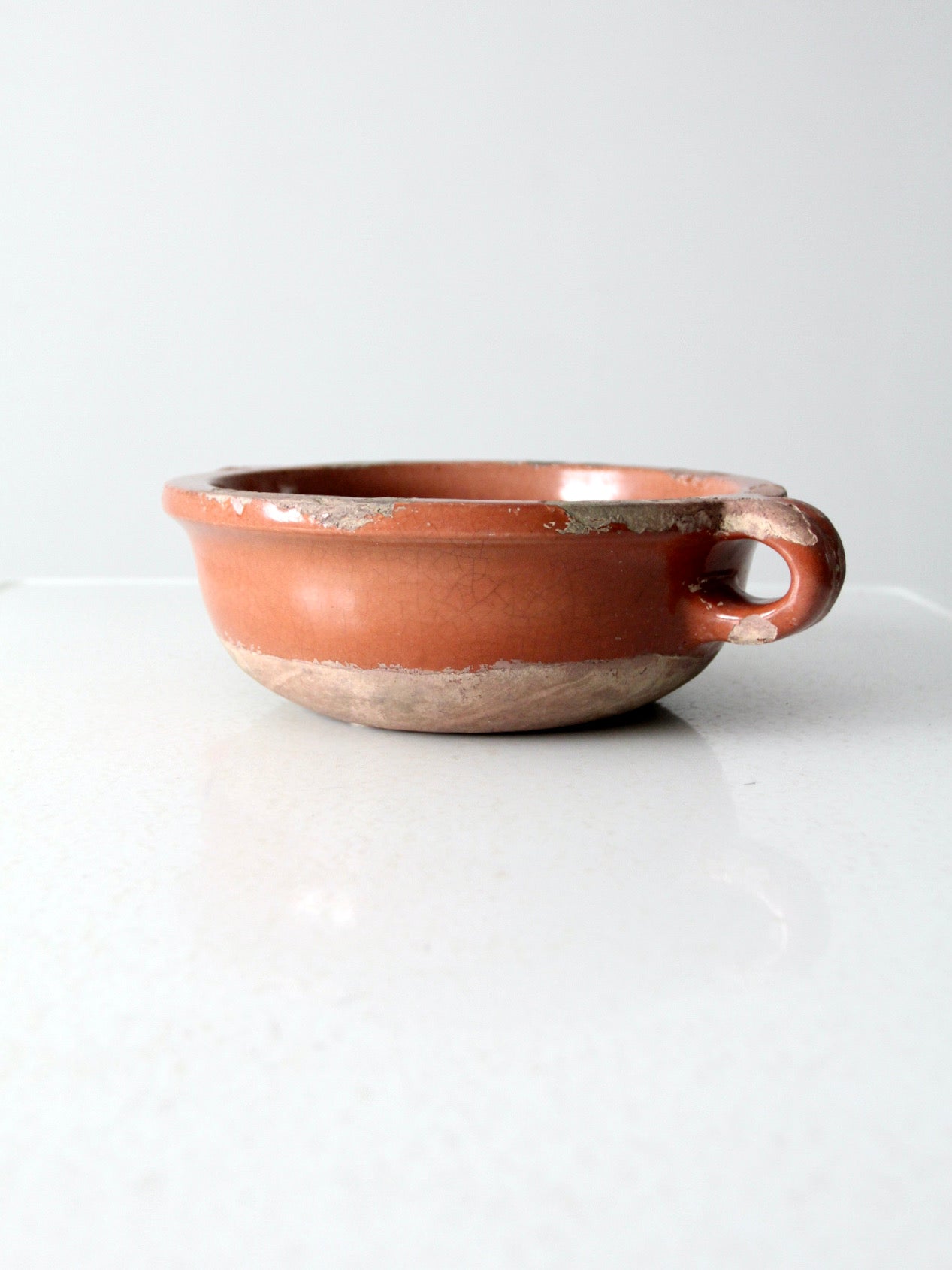 antique terracotta handled earthenware bowl