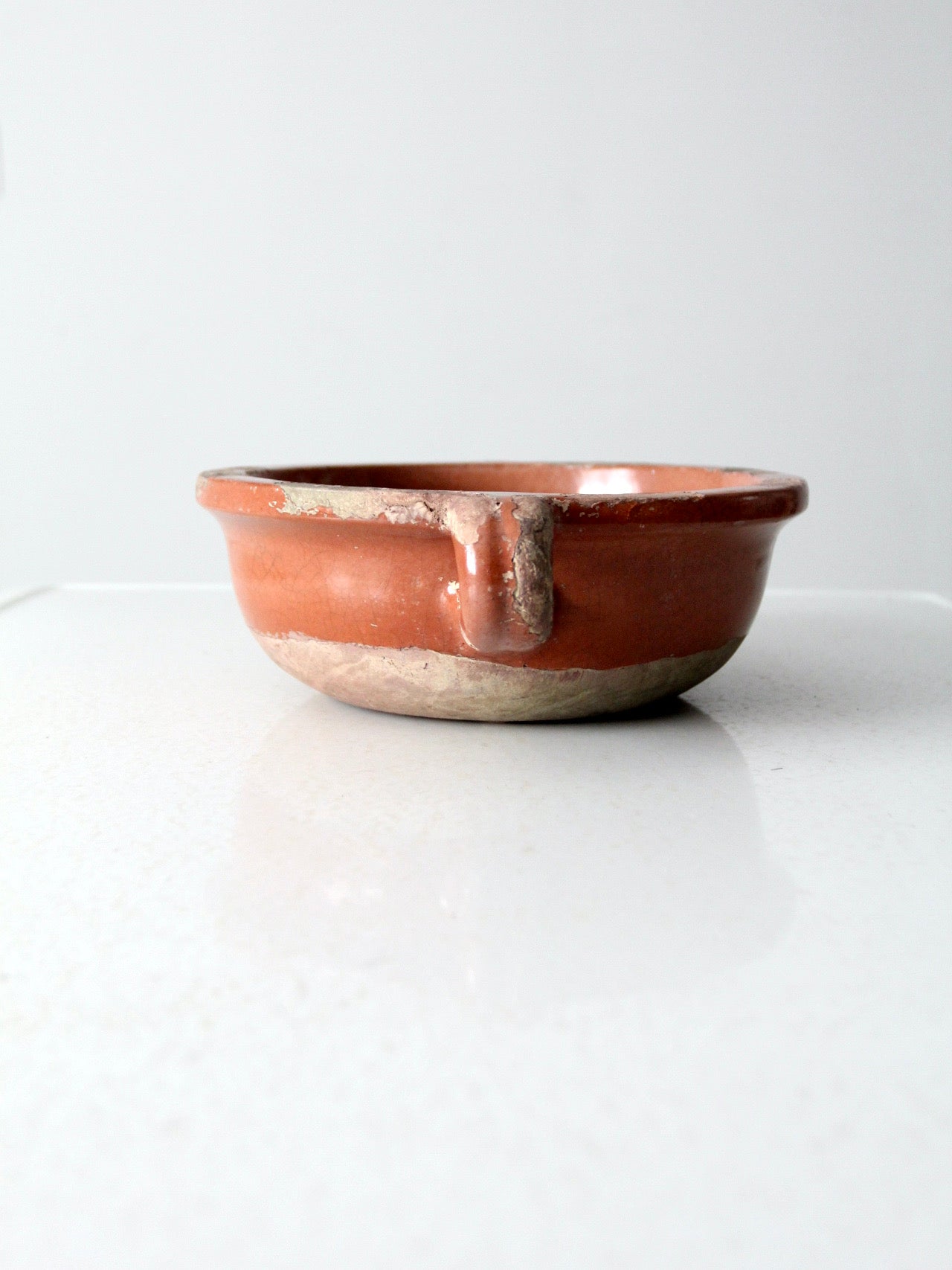 antique terracotta handled earthenware bowl