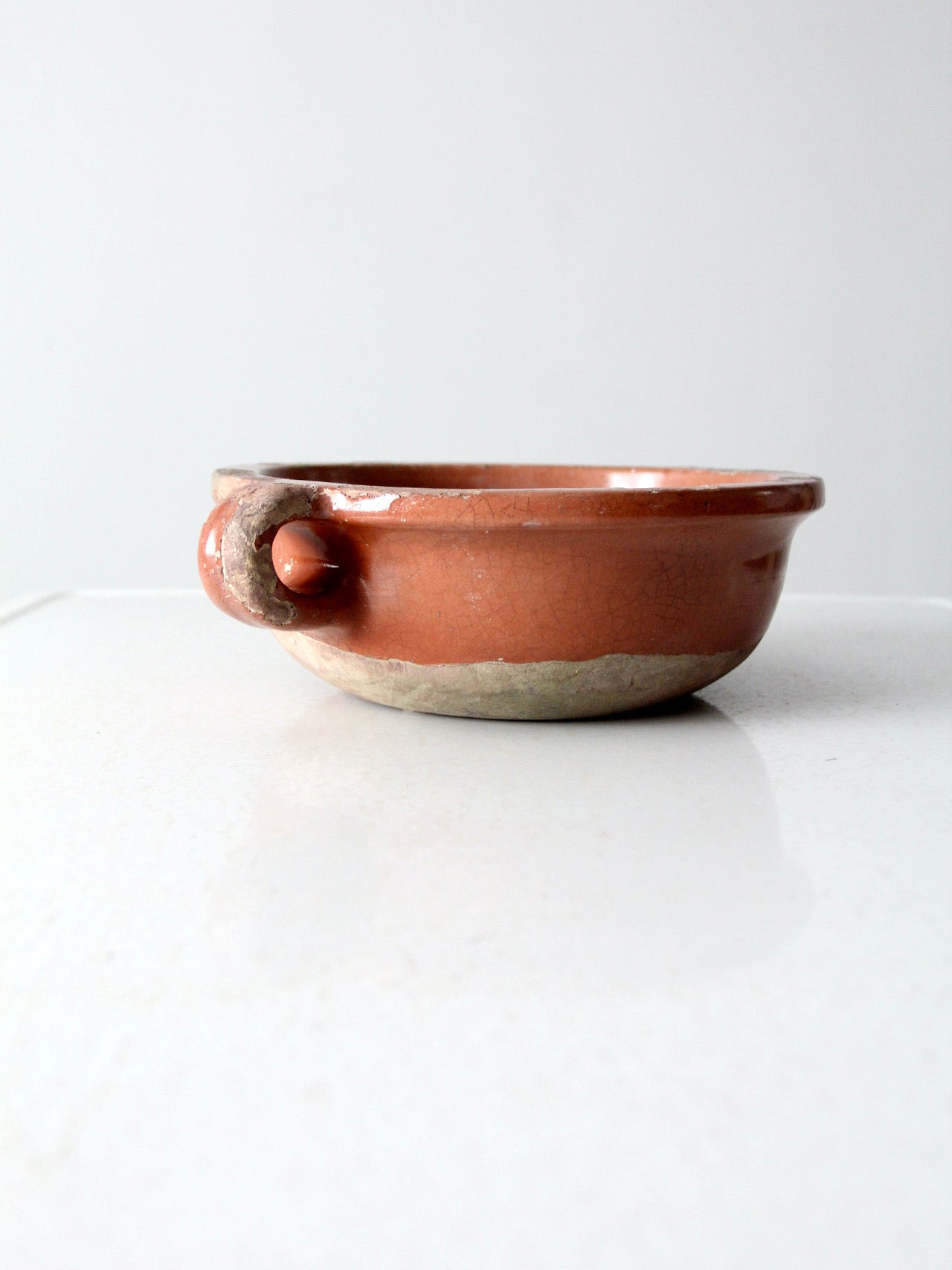 antique terracotta handled earthenware bowl