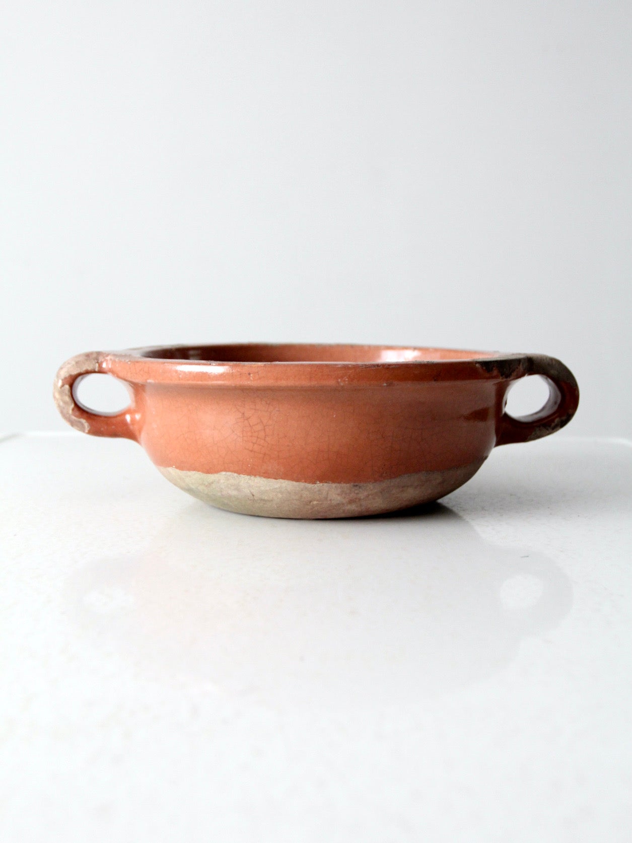 antique terracotta handled earthenware bowl