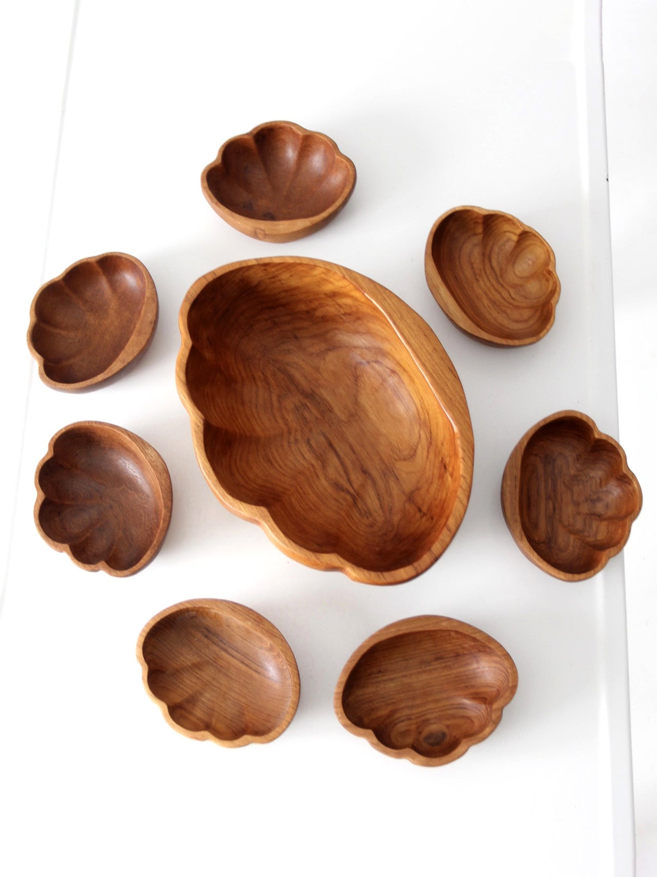 mid-century wood serving bowl set