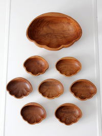 mid-century wood serving bowl set