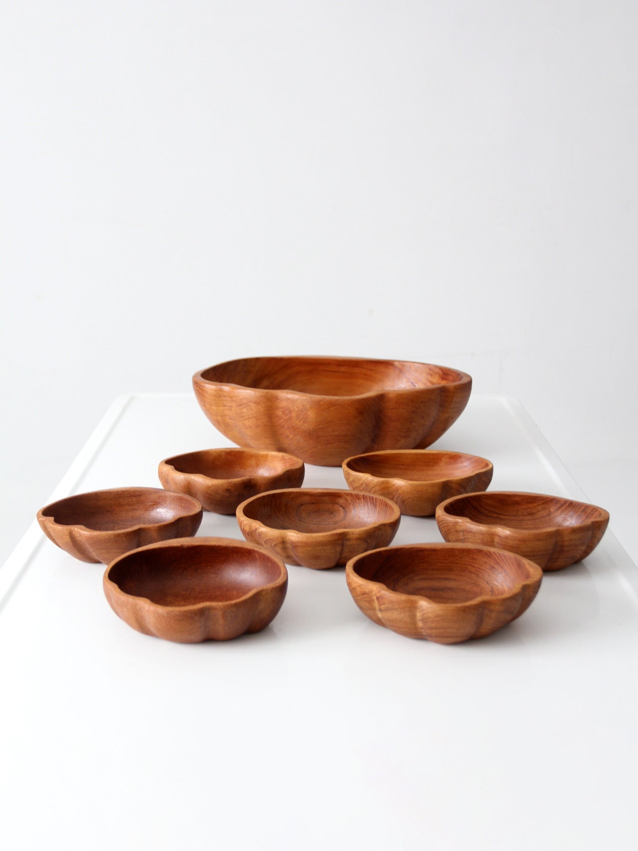 mid-century wood serving bowl set
