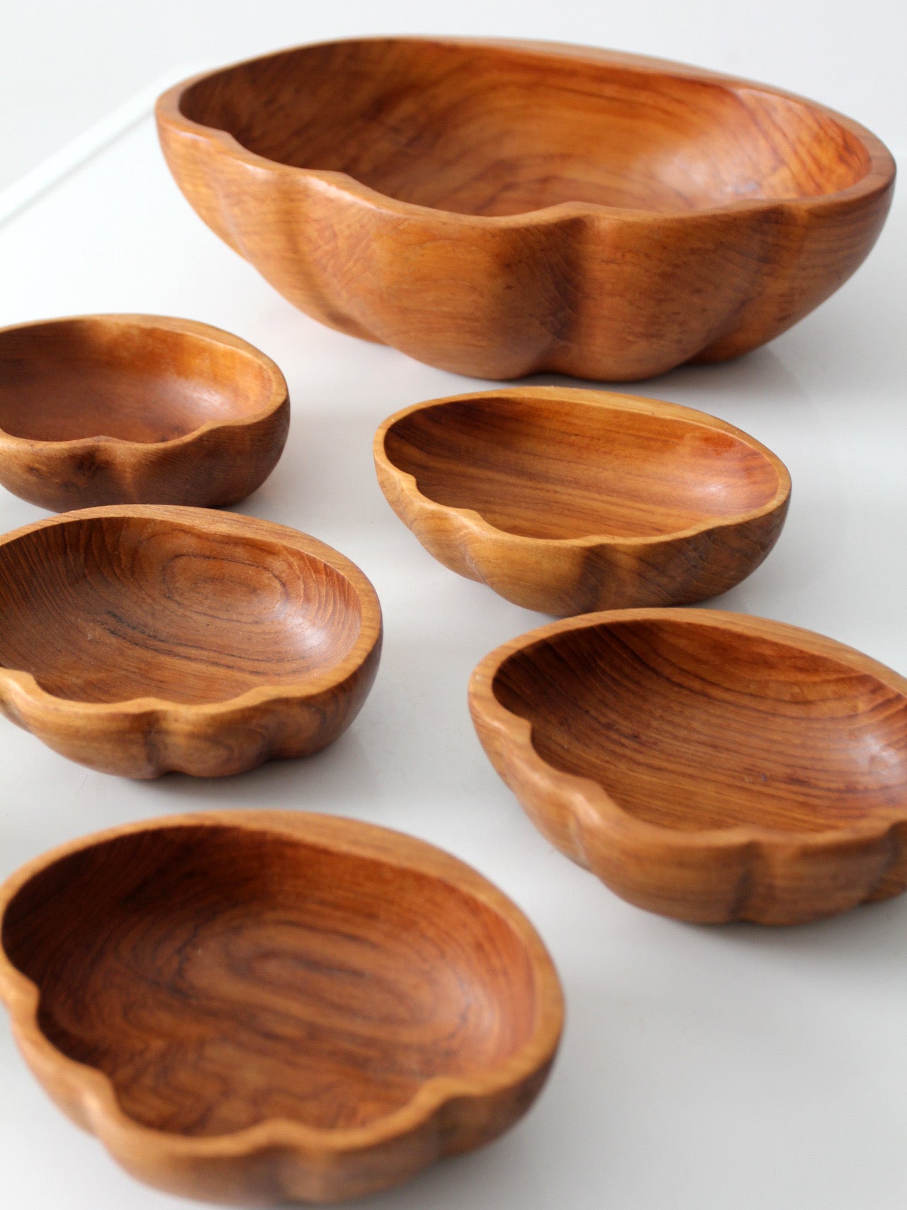 mid-century wood serving bowl set