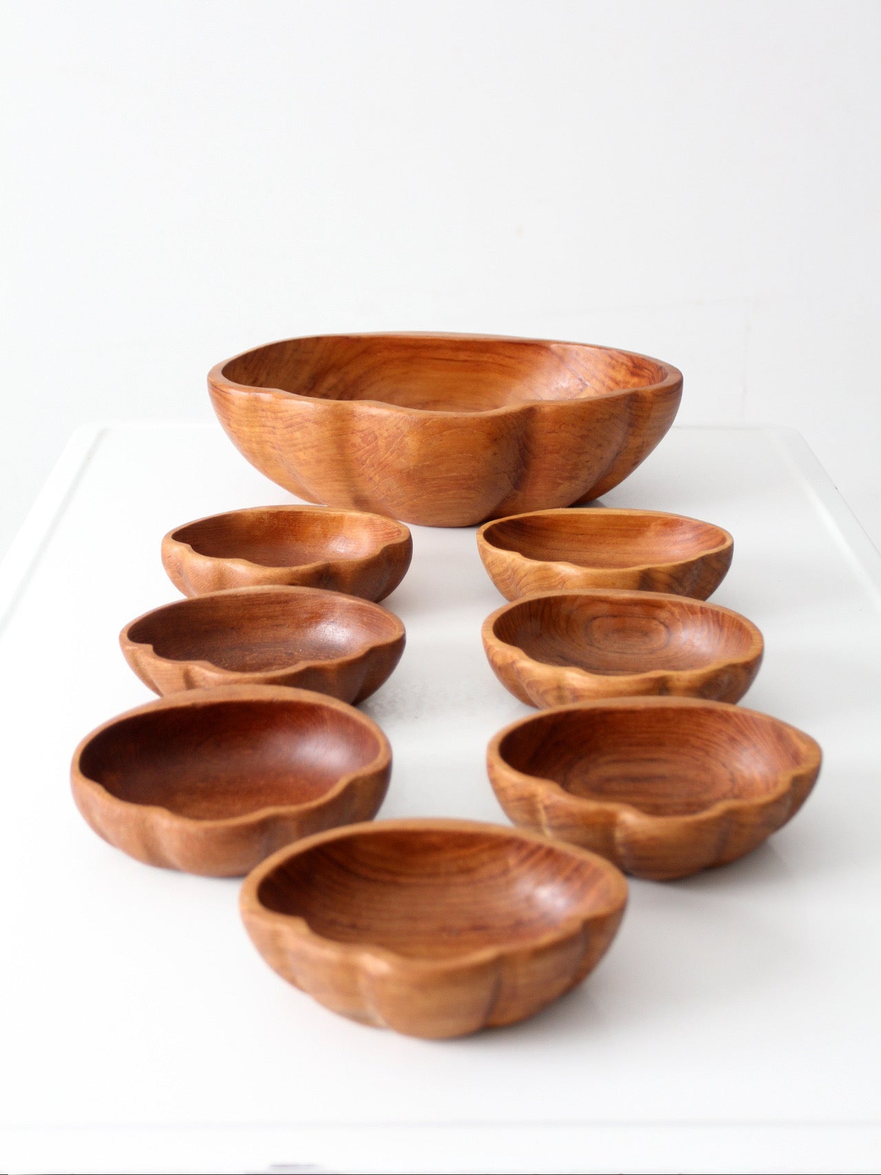 mid-century wood serving bowl set