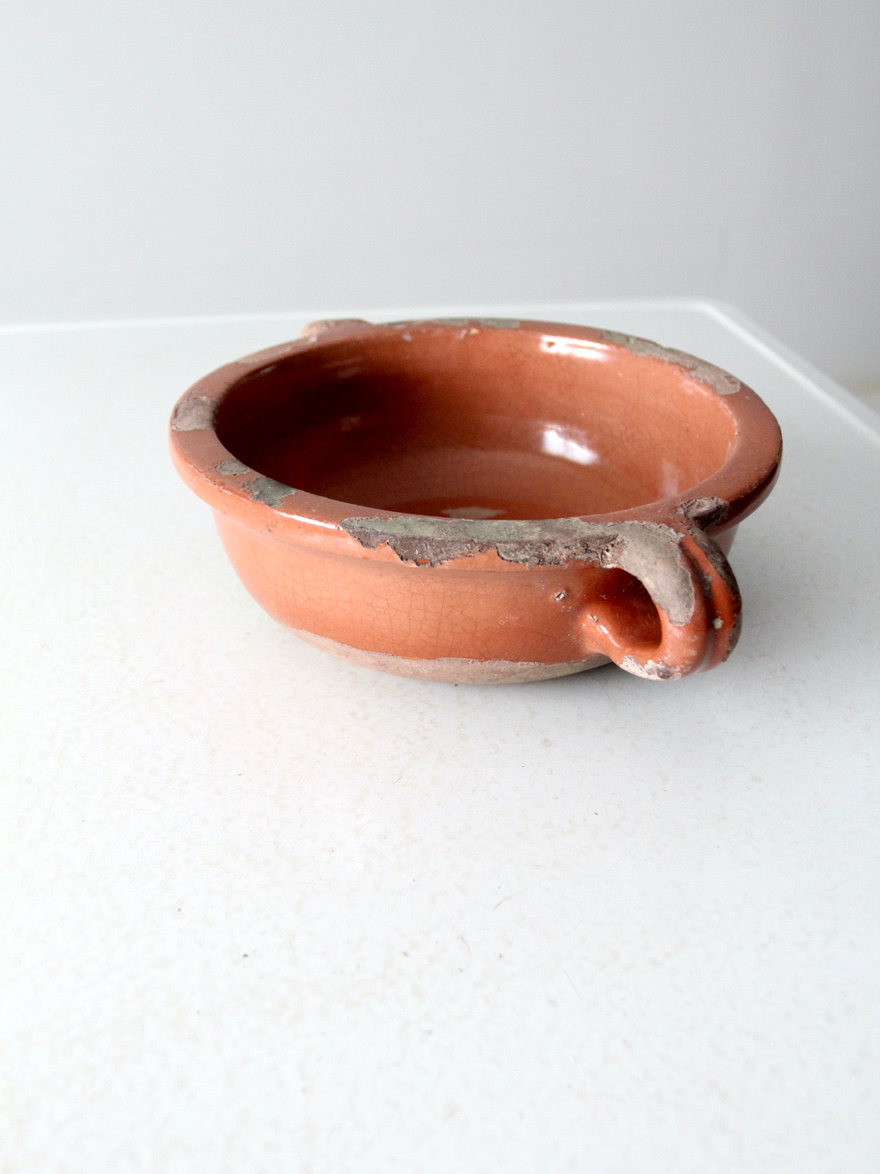 antique terracotta handled earthenware bowl