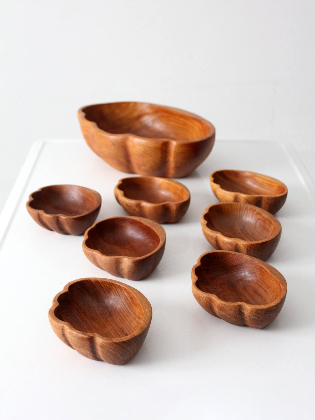 mid-century wood serving bowl set