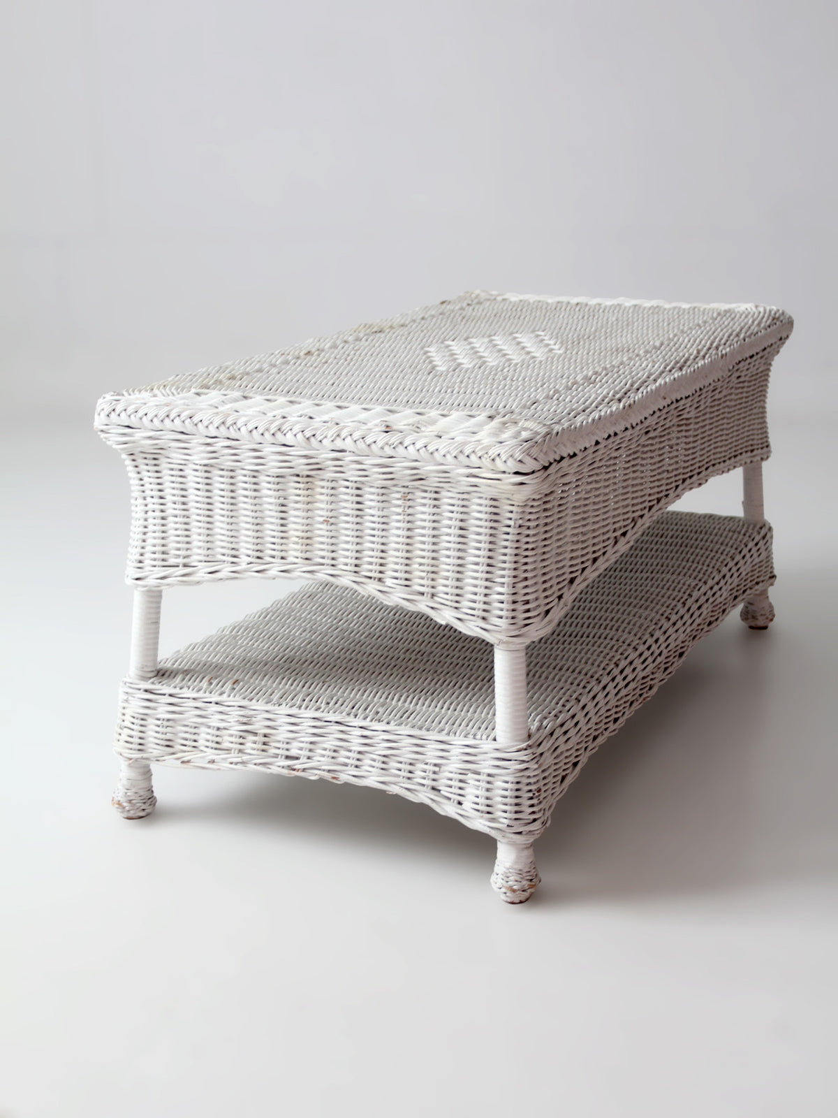 antique white wicker coffee table