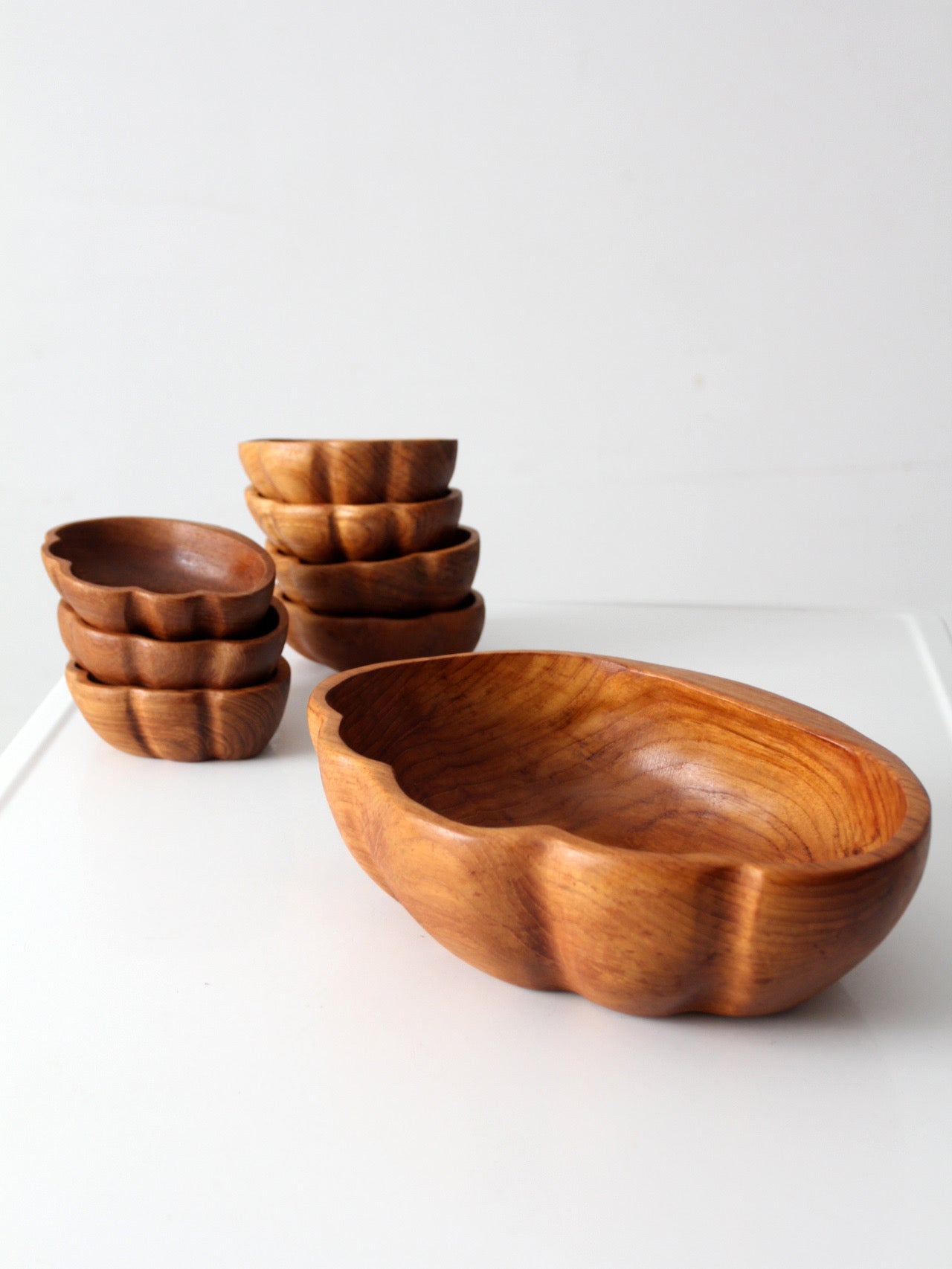mid-century wood serving bowl set