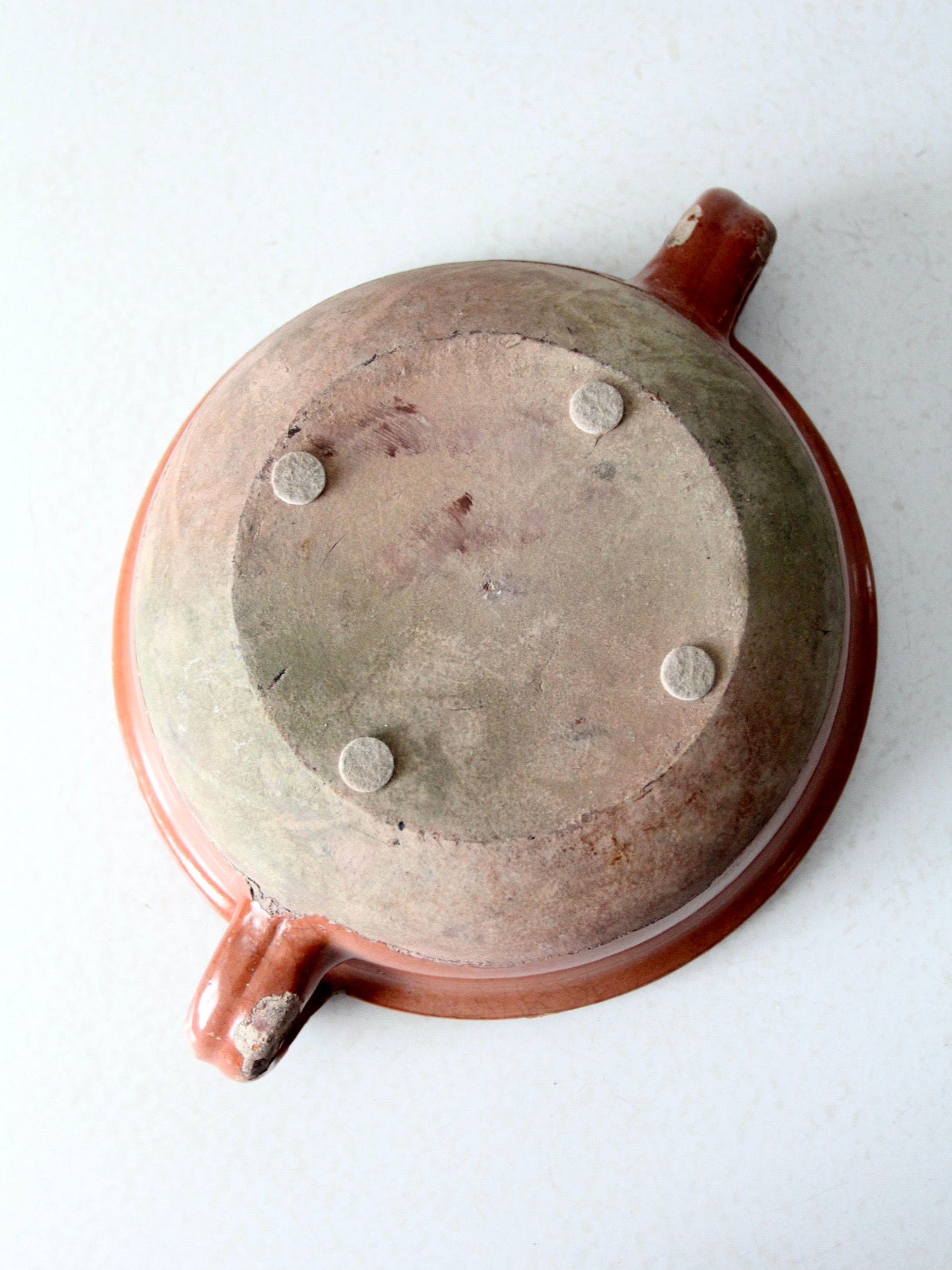 antique terracotta handled earthenware bowl