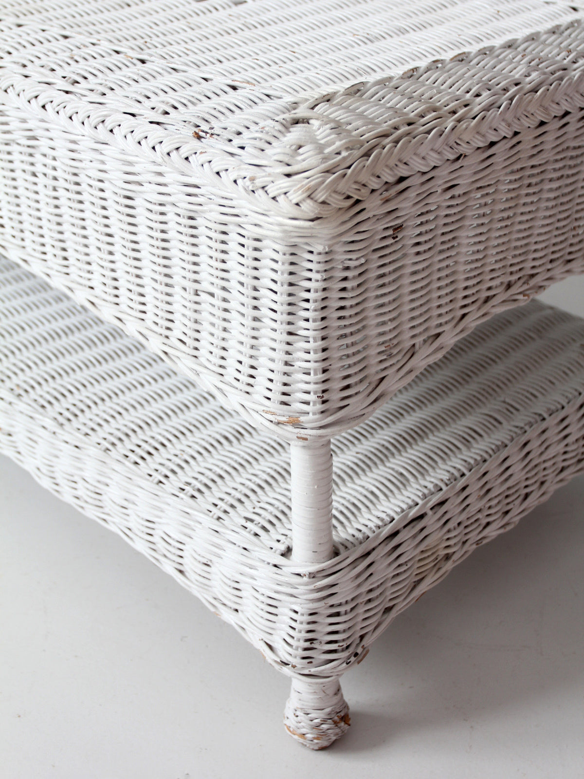 antique white wicker coffee table