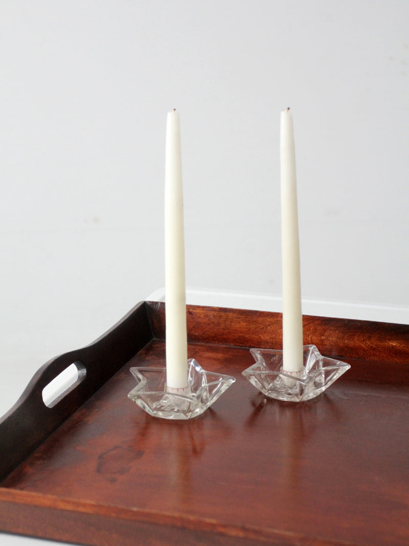 vintage cut glass star shaped candle holders pair