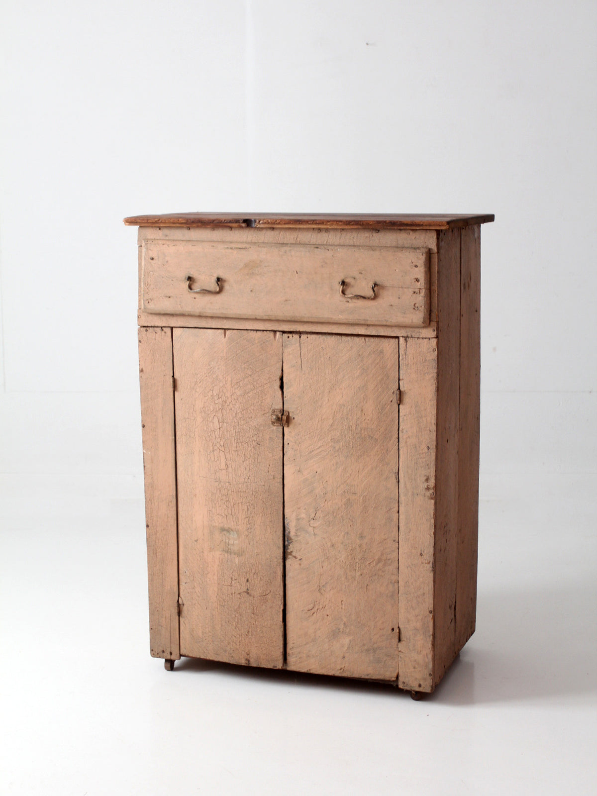 antique painted wood cupboard with drawer and double doors