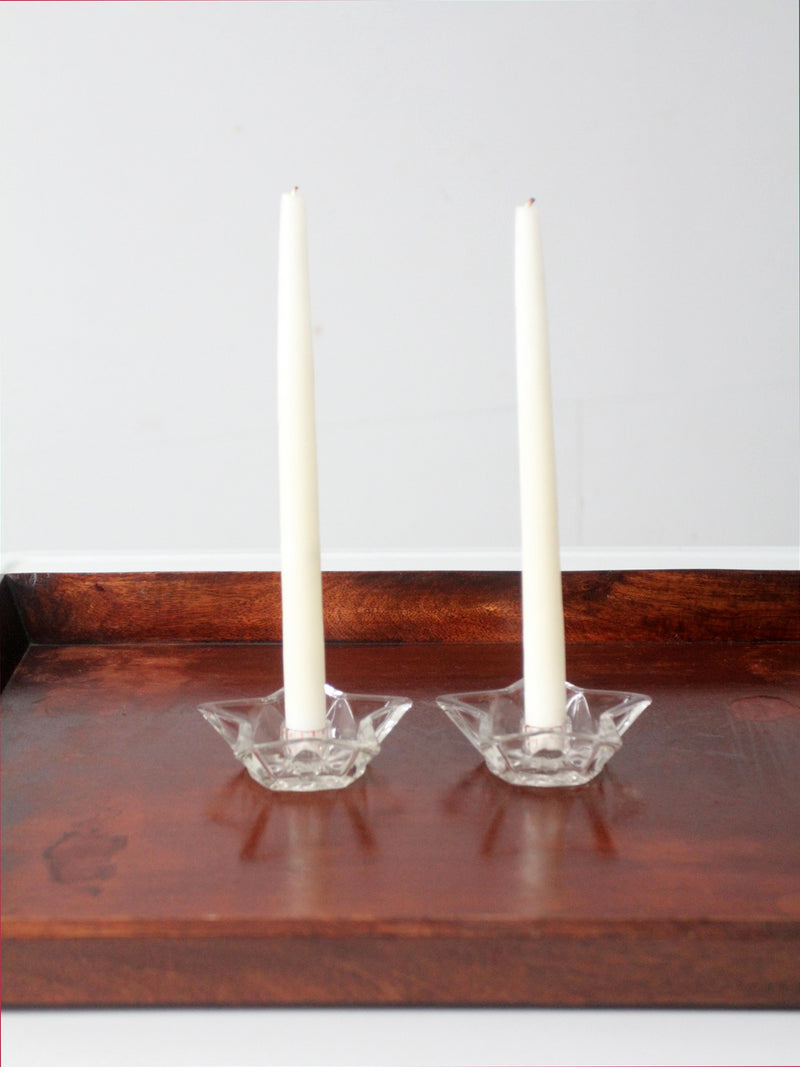 vintage cut glass star shaped candle holders pair