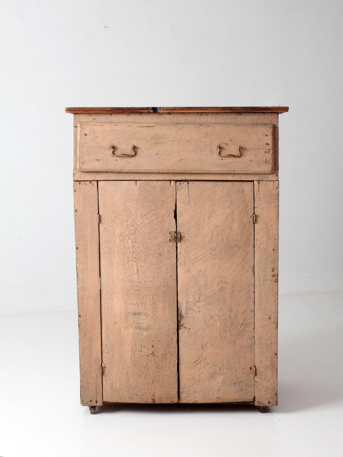 antique painted wood cupboard with drawer and double doors
