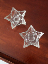 vintage cut glass star shaped candle holders pair