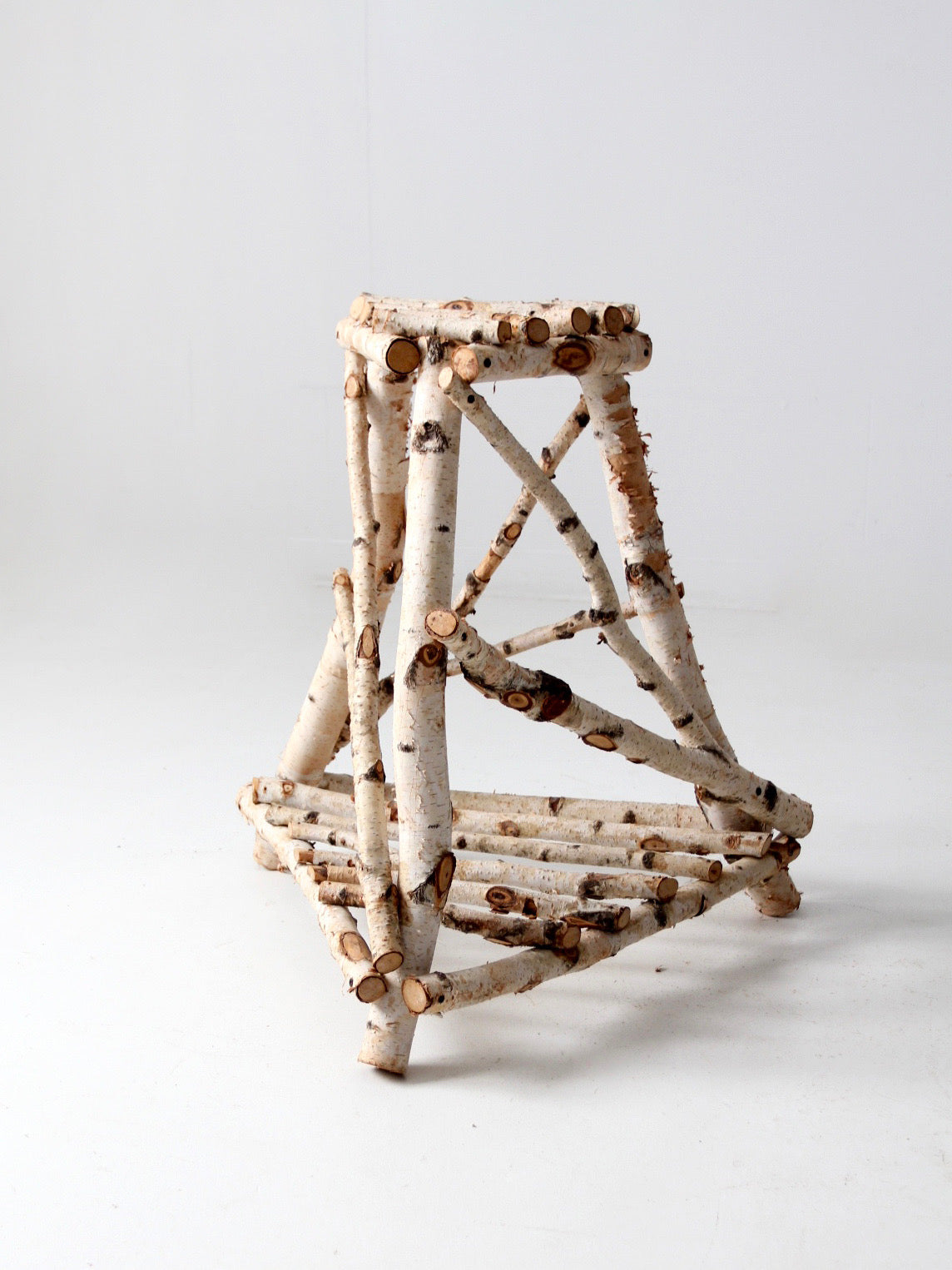 vintage rustic birch twig plant stand end table