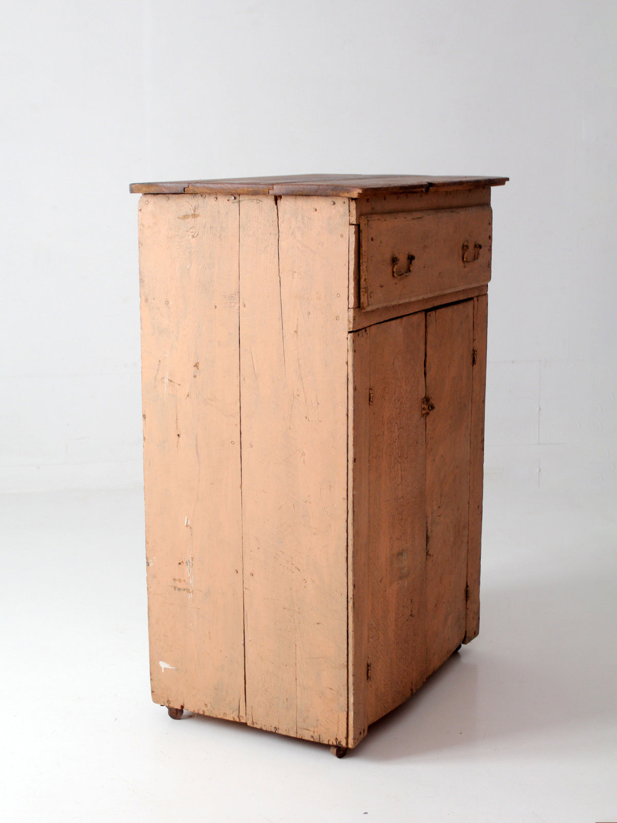 antique painted wood cupboard with drawer and double doors