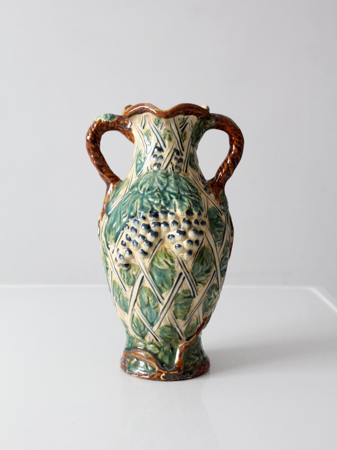 vintage majolica grapevine vase