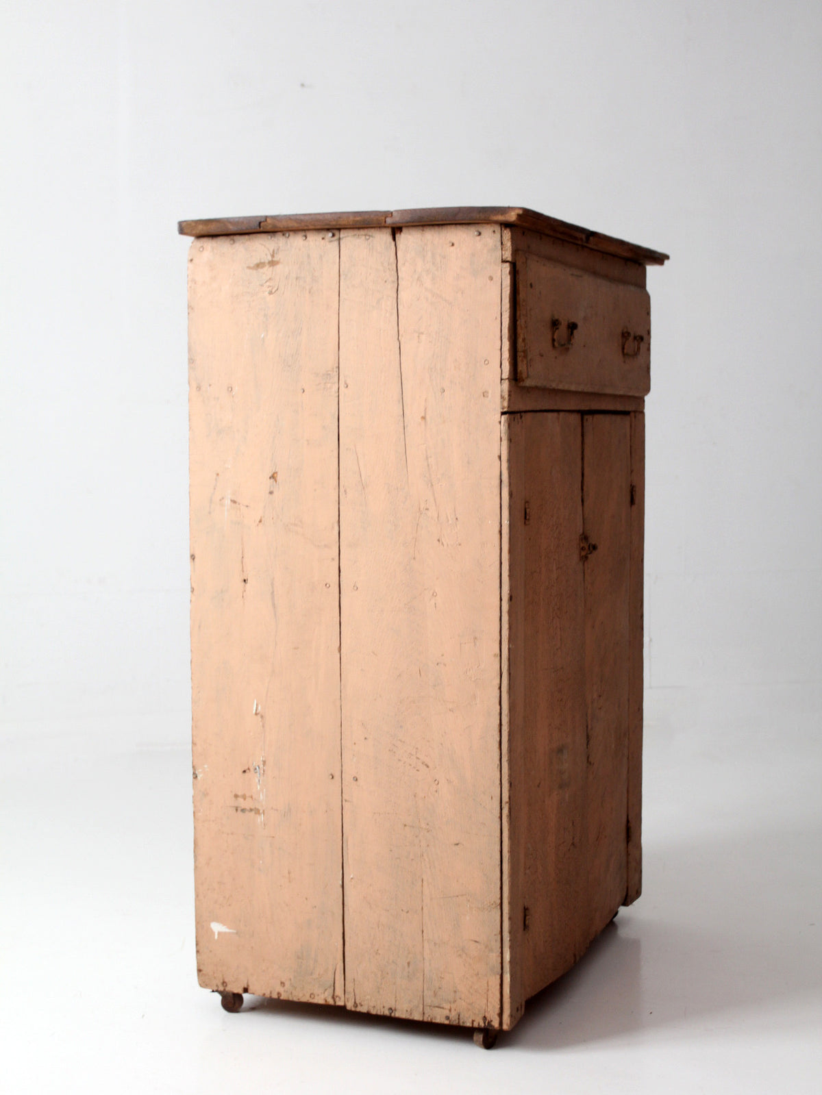antique painted wood cupboard with drawer and double doors