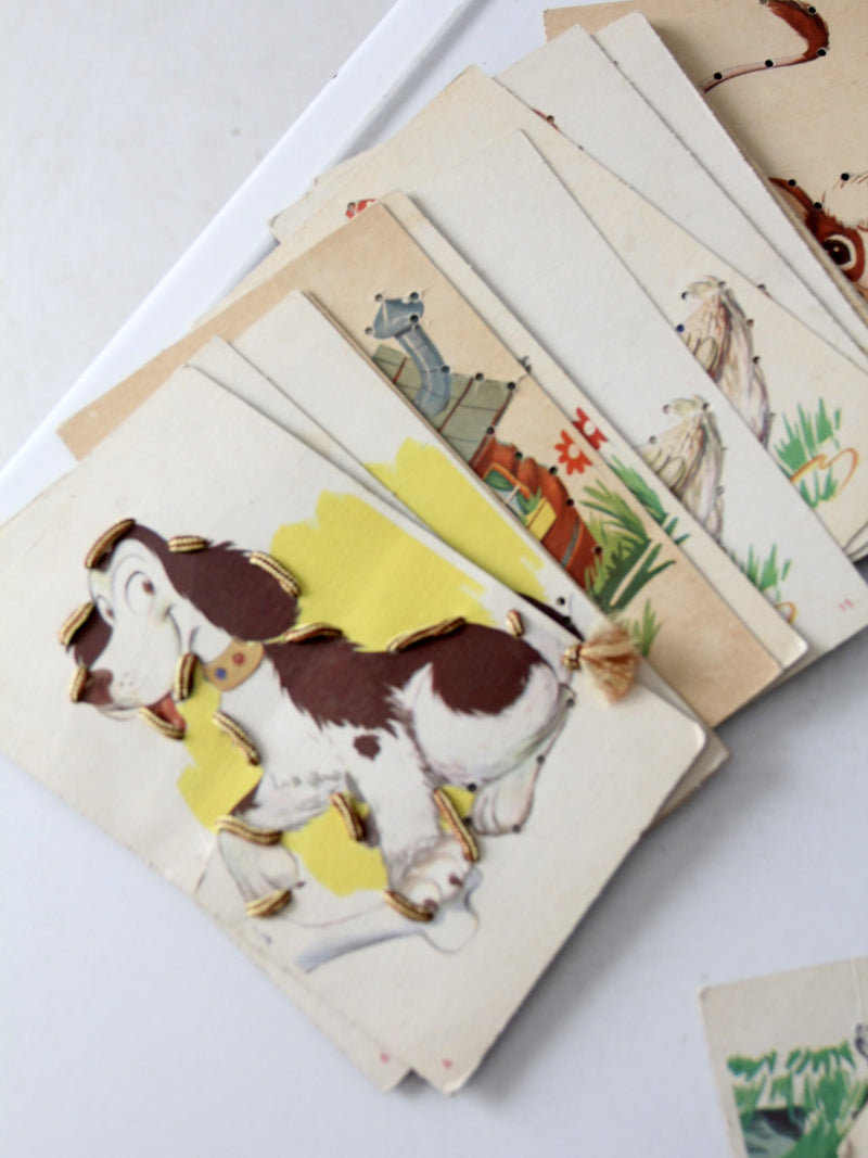 mid-century children's lacing cards set