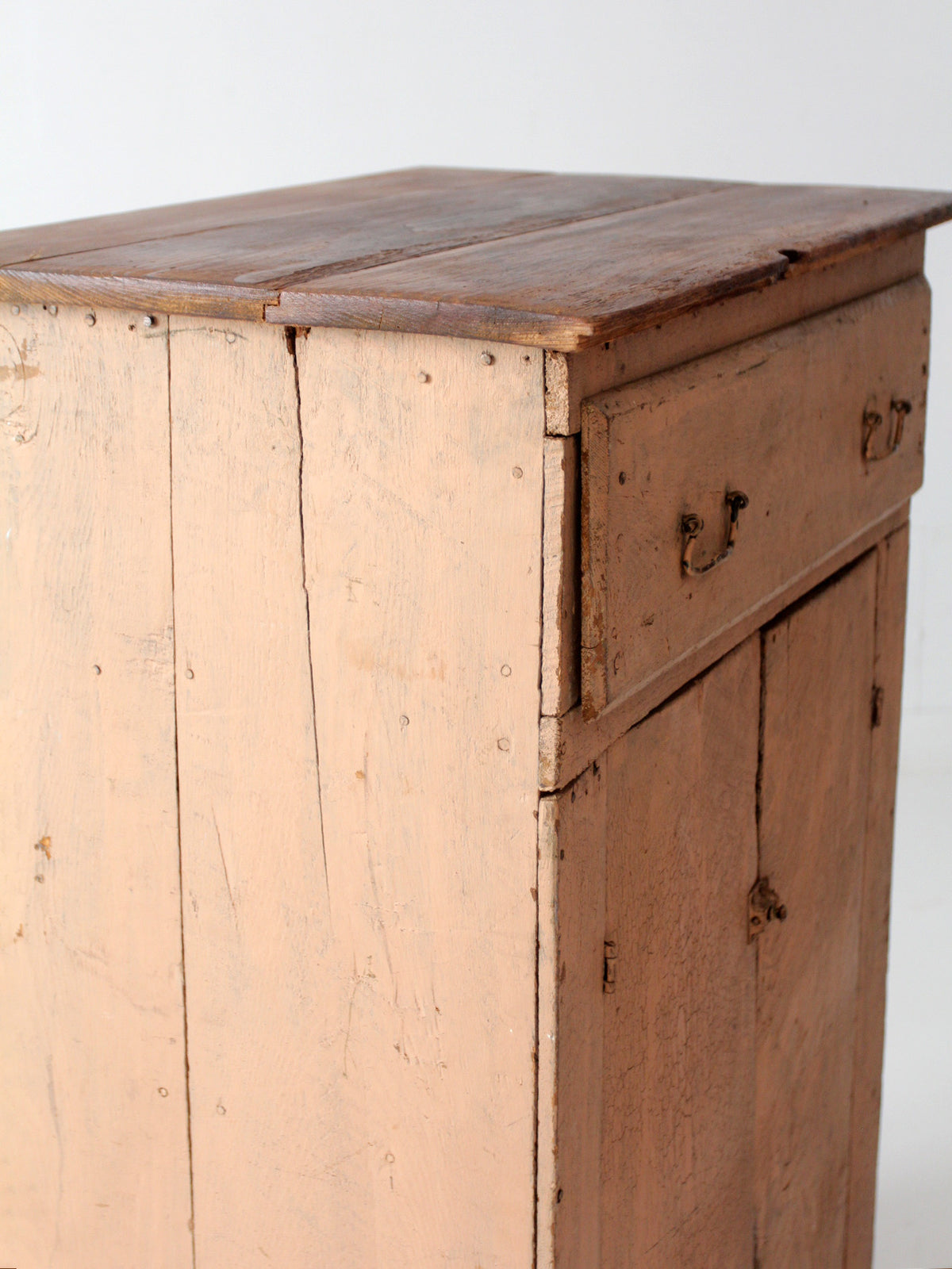 antique painted wood cupboard with drawer and double doors
