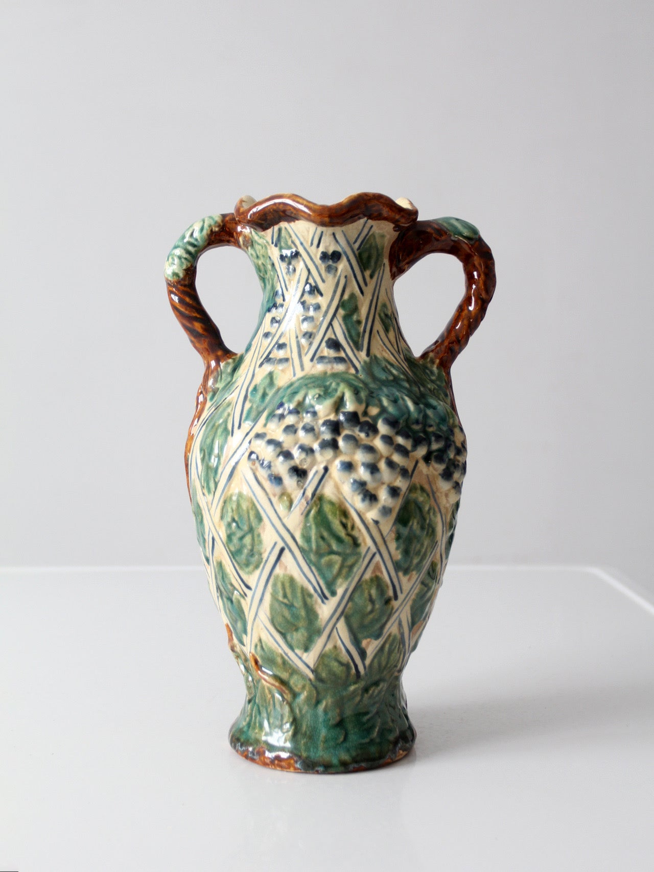 vintage majolica grapevine vase