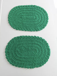 vintage crotchet green oval placemats, set of 2