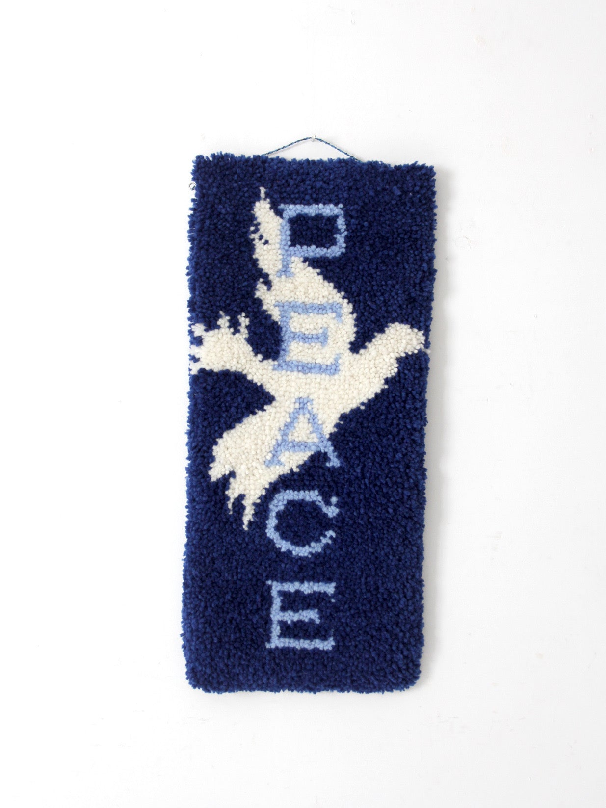 vintage 1970s hand-hooked peace dove fiber art