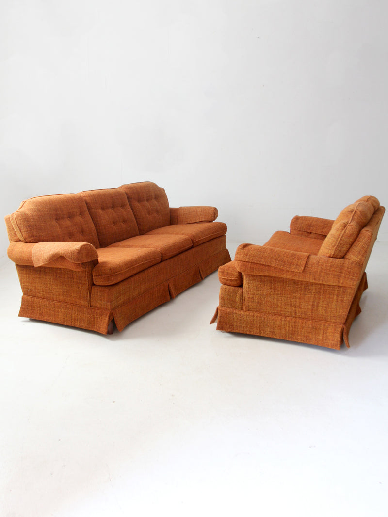 vintage orange tweed sofa & loveseat set