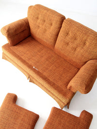 vintage orange tweed sofa & loveseat set