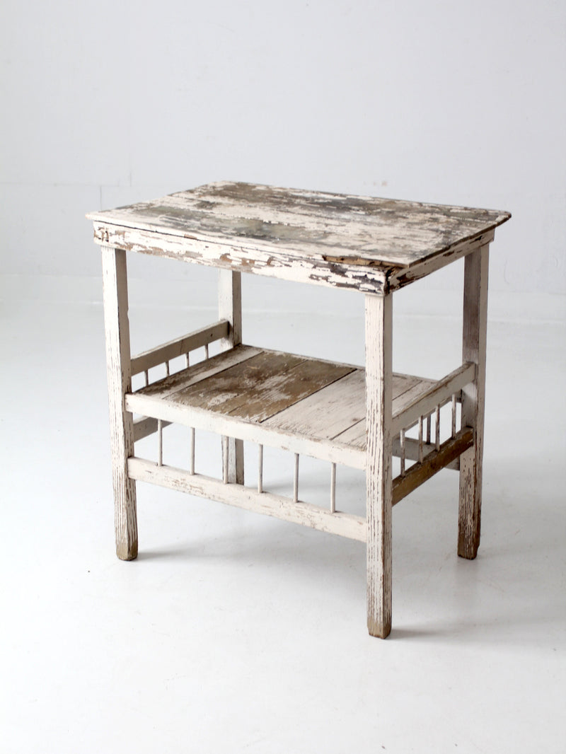 vintage primitive distressed white side table