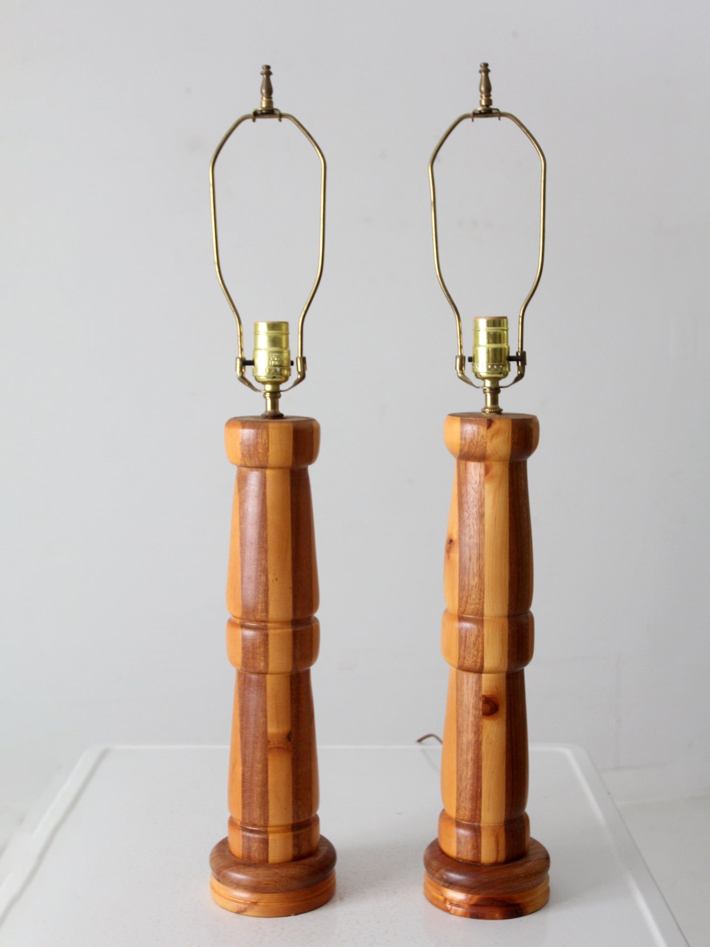 vintage striped turned wood table lamps pair – 86 Vintage