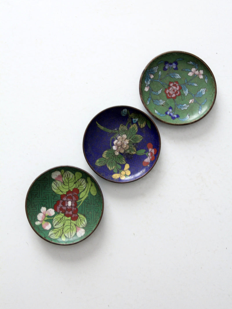 antique Chinese cloisonne plates set of 3