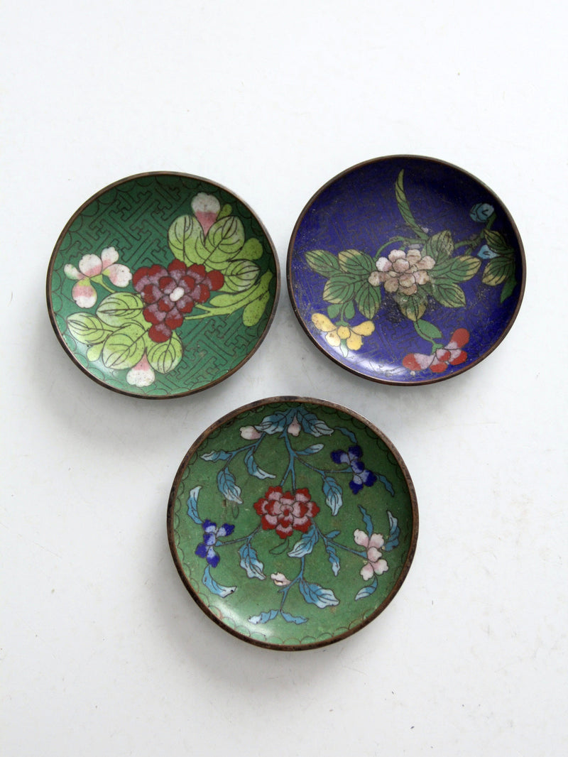 antique Chinese cloisonne plates set of 3